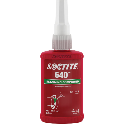 Compos&eacute; de retenue 640 r&eacute;sistance moyenne/haute temp&eacute;rature, 50 ml, Bouteille, Vert M & M Nord Ouest Inc