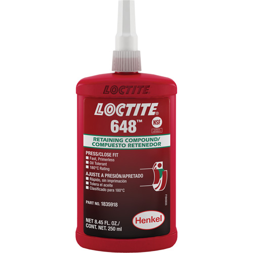 Compos&eacute; de retenue Loctite 648, 250 ml, Bouteille, Vert M & M Nord Ouest Inc