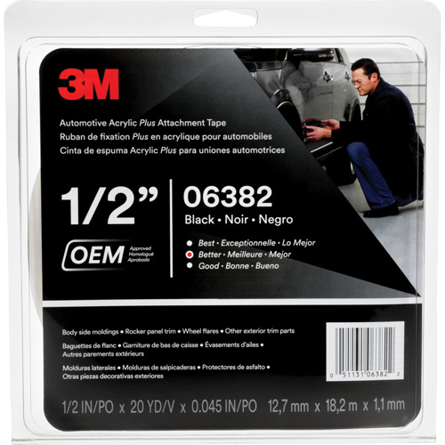 Ruban en acrylique de 3M pour l'automobile, 18 m (60') lo x 12,7 mm (1/2") la, 45 mils, Acrylique M & M Nord Ouest Inc