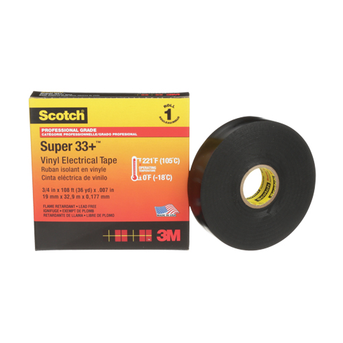 Scotch&reg; Super 33+ Vinyl Electrical Tape, 19 mm (3/4") x 33 m (108'), Black, 7 mils M & M Nord Ouest Inc