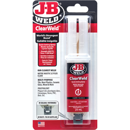 ClearWeld Adhesive, 25 ml, Syringe, Two-Part, Clear M & M Nord Ouest Inc