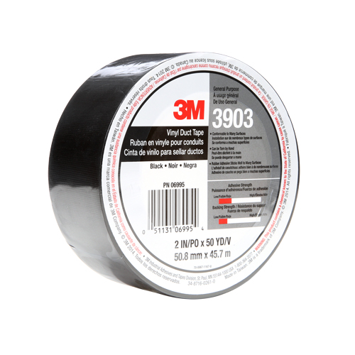 3903 Vinyl Duct Tape, 1245 mm (49") W x 46 m (151') L, 6.5 mils, Black M & M Nord Ouest Inc