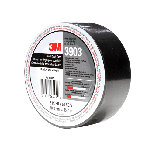 3903 Vinyl Duct Tape, 1245 mm (49") W x 46 m (151') L, 6.5 mils, Black M & M Nord Ouest Inc