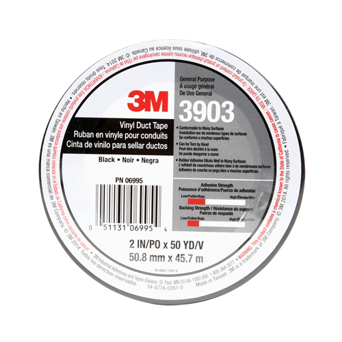 3903 Vinyl Duct Tape, 1245 mm (49") W x 46 m (151') L, 6.5 mils, Black M & M Nord Ouest Inc