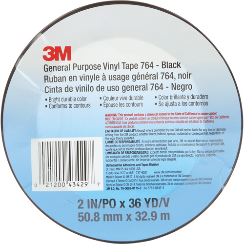 764 General-Purpose Vinyl Tape, 50.8 mm (2") W x 32.9 m (108') L, 5 mils, Black M & M Nord Ouest Inc