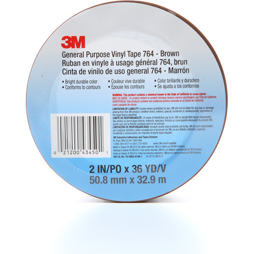 764 General-Purpose Vinyl Tape, 50.8 mm (2") W x 32.9 m (108') L, 5 mils, Brown M & M Nord Ouest Inc
