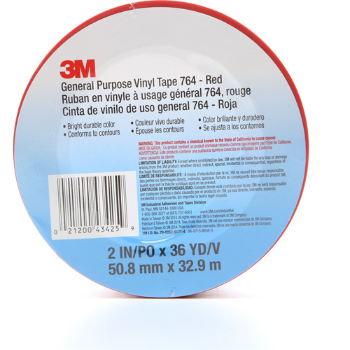 Ruban en vinyle pour travaux g&eacute;n&eacute;raux 764, 50,8 mm (2") la x 32,9 m (108') lo, 5 mils, Rouge M & M Nord Ouest Inc