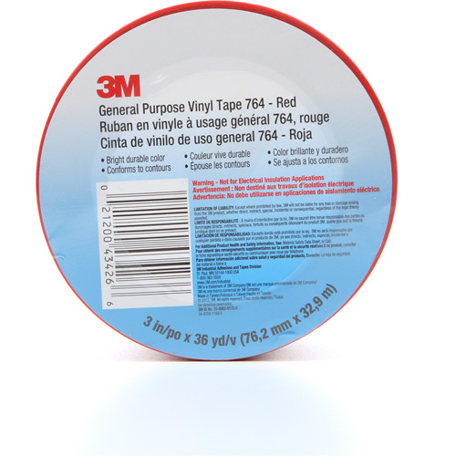 764 General-Purpose Vinyl Tape, 76 mm (3") W x 32.9 m (108') L, 5 mils, Red M & M Nord Ouest Inc