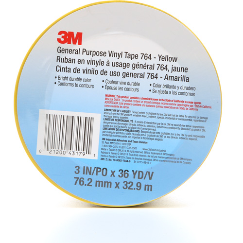Ruban en vinyle pour travaux g&eacute;n&eacute;raux 764, 76 mm (3") la x 32,9 m (108') lo, 5 mils, Jaune M & M Nord Ouest Inc