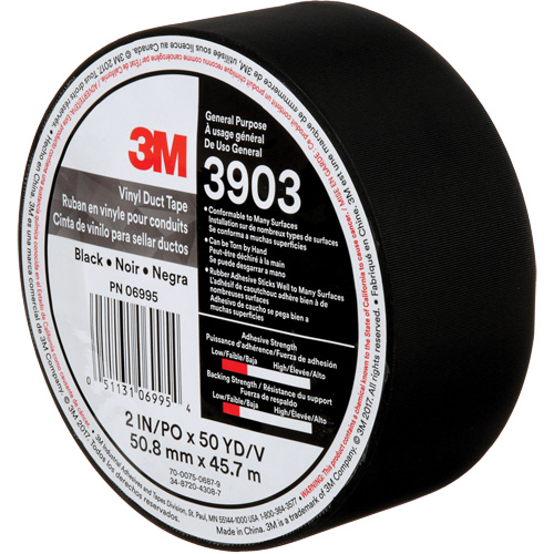 Rubans adh&eacute;sifs en vinyle 3903, 48 mm (2") la x 45 m (148') lo, 6,5 mils, Noir M & M Nord Ouest Inc