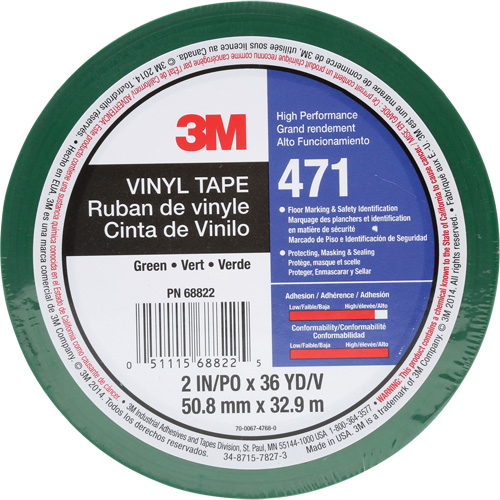 471 Vinyl Tape, 50.8 mm (2") W x 32.9 m (108') L, 5.2 mils, Green M & M Nord Ouest Inc