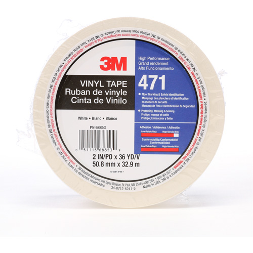 Ruban en vinyle 471, 50,8 mm (2") la x 32,9 m (108') lo, 5,2 mils, Blanc M & M Nord Ouest Inc