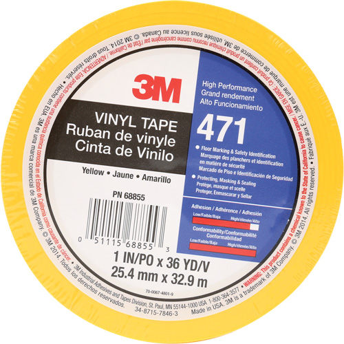 Ruban en vinyle 471, 25,4 mm (1") la x 32,9 m (108') lo, 5,2 mils, Jaune M & M Nord Ouest Inc