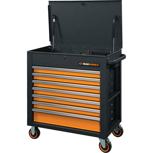 Chariot &agrave; outils s&eacute;rie GSX avec dessus inclin&eacute;, 7 tiroirs, 35" lo x 20" la x 39" h, Noir/Orange M & M Nord Ouest Inc
