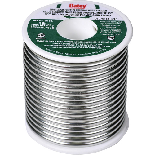 M&eacute;tal d'apport 95/5 pour plomberie, Sans plomb, 95 % d'&eacute;tain, 5 % d'antimoine, &acirc;me Plein, dia. 0,3125" M & M Nord Ouest Inc