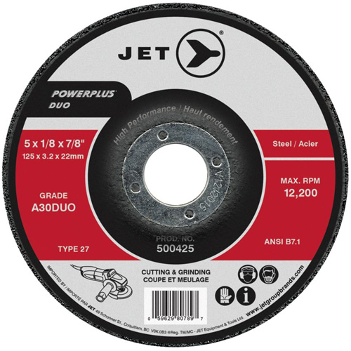 Meule/disque de coupe POWERPLUS DUO, 4-1/2" x 1/8", Arbre de 7/8", Type 27, Grain de A30DUO M & M Nord Ouest Inc