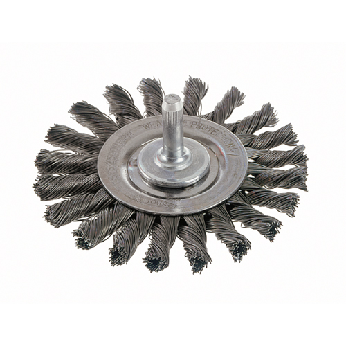 Brosses rotatives &agrave; fils nou&eacute;s - Brosse rotative &agrave; fils nou&eacute;s a/queue 1/4", fils nou&eacute;s standards, Dia. 4", Fils 0,014", Acier M & M Nord Ouest Inc