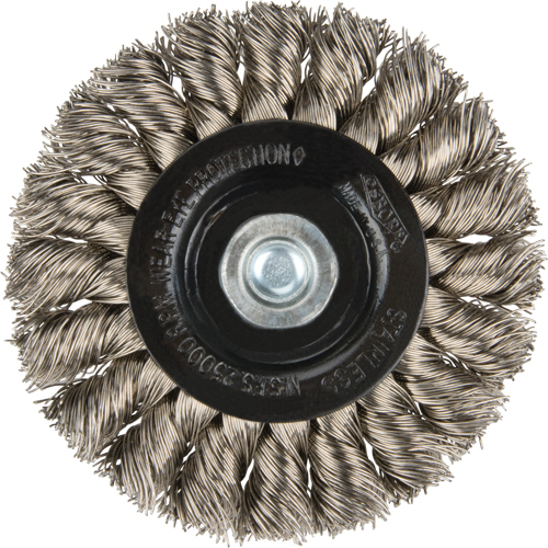 Brosses rotatives &agrave; fils nou&eacute;s - Brosse rotative &agrave; fils nou&eacute;s a/queue 1/4", Fils nou&eacute;s standards, Dia. 3", Fils 0,014", Acier inoxydable M & M Nord Ouest Inc