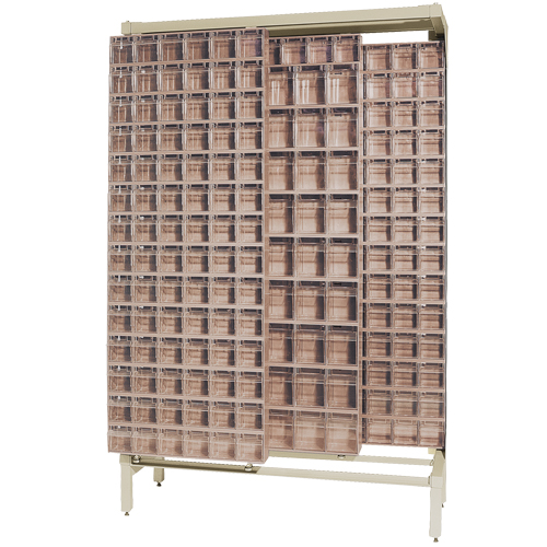 Syst&egrave;me de stockage &agrave; glissi&egrave;re &agrave; bacs basculants autonome, 48" la x 18" p x 77" h, 303 tiroirs M & M Nord Ouest Inc