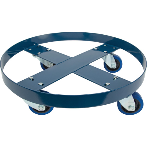 Drum Dolly, Steel, 1400 lbs. Capacity, 24" Diameter, Blue Elastic Casters M & M Nord Ouest Inc