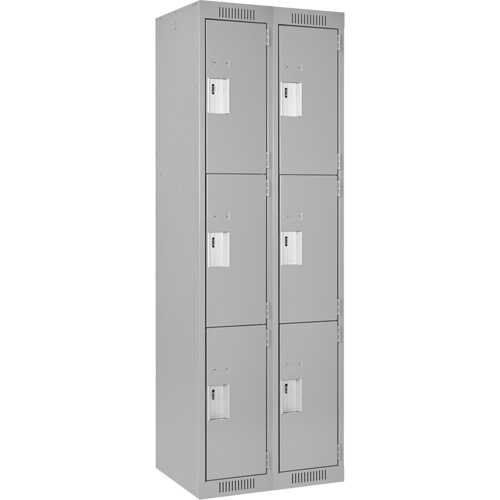 Clean Line Lockers, 3 -tier, Bank of 2, 24" x 18" x 72", Steel, Grey, Rivet (Assembled) M & M Nord Ouest Inc