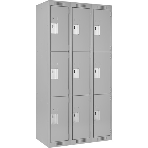 Clean Line Lockers, 3 -tier, Bank of 3, 36" x 18" x 72", Steel, Grey, Rivet (Assembled) M & M Nord Ouest Inc