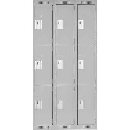 Clean Line Lockers, 3 -tier, Bank of 3, 36" x 18" x 72", Steel, Grey, Rivet (Assembled) M & M Nord Ouest Inc