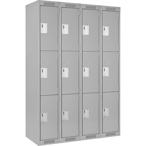 Clean Line Lockers, 3 -tier, Bank of 4, 48" x 18" x 72", Steel, Grey, Rivet (Assembled) M & M Nord Ouest Inc