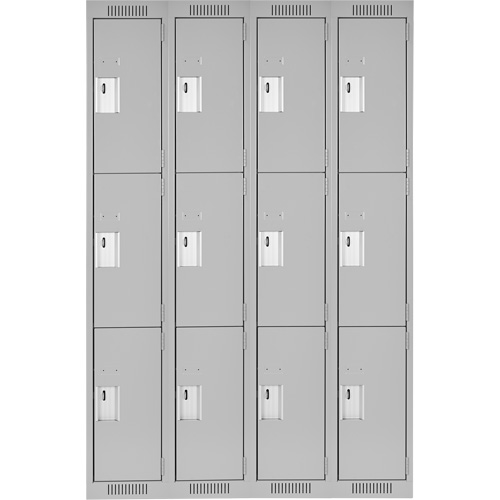 Clean Line Lockers, 3 -tier, Bank of 4, 48" x 18" x 72", Steel, Grey, Rivet (Assembled) M & M Nord Ouest Inc