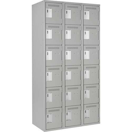 Clean Line Lockerettes, 6 -tier, Bank of 3, 36" x 18" x 72", Steel, Grey, Rivet (Assembled) M & M Nord Ouest Inc