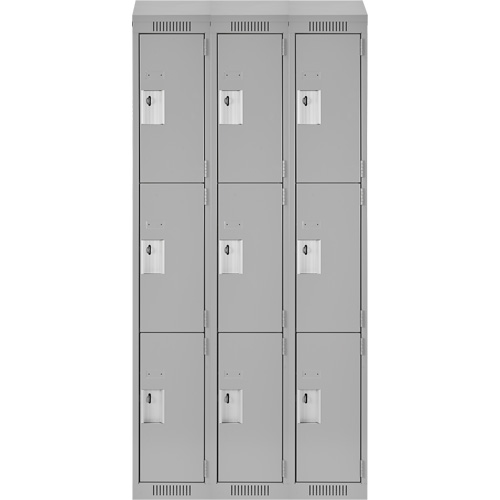 Clean Line Lockers, 3 -tier, Bank of 3, 36" x 18" x 78", Steel, Grey, Rivet (Assembled) M & M Nord Ouest Inc