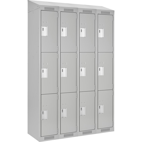 Clean Line Lockers, 3 -tier, Bank of 4, 48" x 18" x 78", Steel, Grey, Rivet (Assembled) M & M Nord Ouest Inc