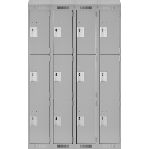 Clean Line Lockers, 3 -tier, Bank of 4, 48" x 18" x 78", Steel, Grey, Rivet (Assembled) M & M Nord Ouest Inc