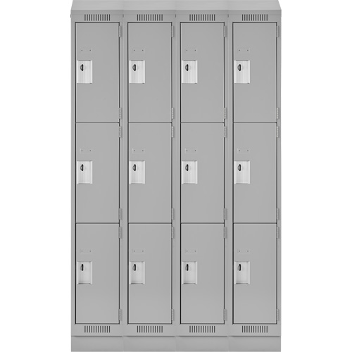 Clean Line Lockers, 3 -tier, Bank of 4, 48" x 18" x 82", Steel, Grey, Rivet (Assembled) M & M Nord Ouest Inc
