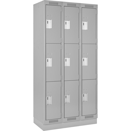 Clean Line Lockers, 3 -tier, Bank of 3, 36" x 18" x 76", Steel, Grey, Rivet (Assembled) M & M Nord Ouest Inc