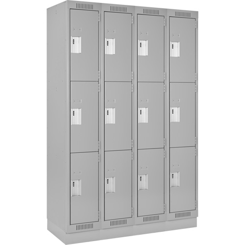 Clean Line Lockers, 3 -tier, Bank of 4, 48" x 18" x 76", Steel, Grey, Rivet (Assembled) M & M Nord Ouest Inc
