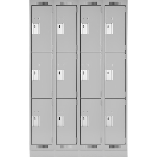 Clean Line Lockers, 3 -tier, Bank of 4, 48" x 18" x 76", Steel, Grey, Rivet (Assembled) M & M Nord Ouest Inc