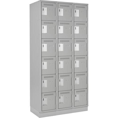 Clean Line Lockerette, 6 -tier, Bank of 3, 36" x 18" x 76", Steel, Grey, Rivet (Assembled) M & M Nord Ouest Inc