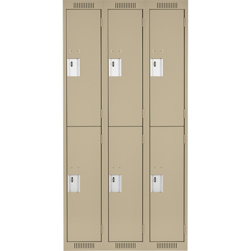 Clean Line Lockers, 2 -tier, Bank of 3, 36" x 18" x 72", Steel, Beige, Rivet (Assembled) M & M Nord Ouest Inc