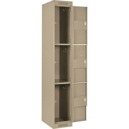 Clean Line Lockers, 3 -tier, Bank of 3, 36" x 18" x 72", Steel, Beige, Rivet (Assembled) M & M Nord Ouest Inc
