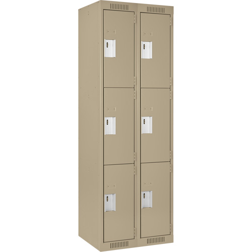 Clean Line Lockers, 3 -tier, Bank of 2, 24" x 18" x 72", Steel, Beige, Rivet (Assembled) M & M Nord Ouest Inc