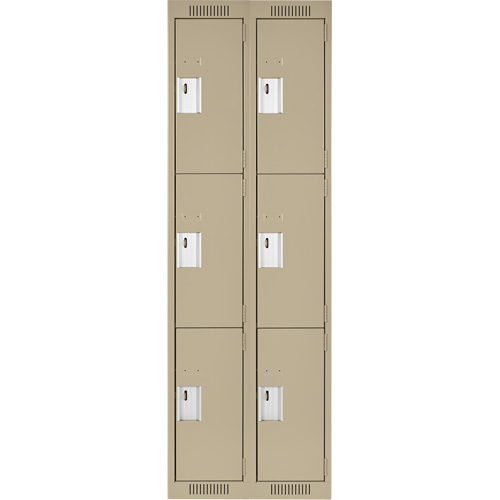 Clean Line Lockers, 3 -tier, Bank of 2, 24" x 18" x 72", Steel, Beige, Rivet (Assembled) M & M Nord Ouest Inc