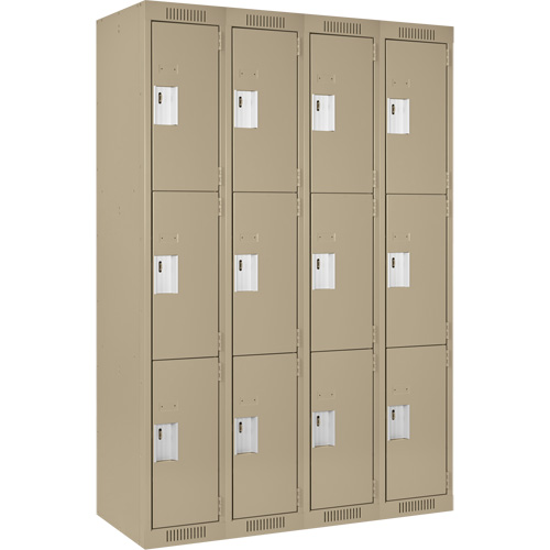 Clean Line Lockers, 3 -tier, Bank of 4, 48" x 18" x 72", Steel, Beige, Rivet (Assembled) M & M Nord Ouest Inc