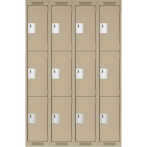 Clean Line Lockers, 3 -tier, Bank of 4, 48" x 18" x 72", Steel, Beige, Rivet (Assembled) M & M Nord Ouest Inc