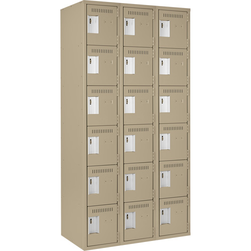 Clean Line Lockerette, 6 -tier, Bank of 3, 36" x 18" x 72", Steel, Beige, Rivet (Assembled) M & M Nord Ouest Inc