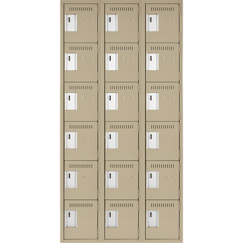 Clean Line Lockerette, 6 -tier, Bank of 3, 36" x 18" x 72", Steel, Beige, Rivet (Assembled) M & M Nord Ouest Inc