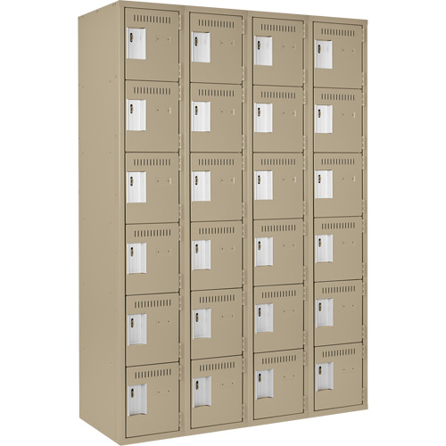 Clean Line Lockerette, 6 -tier, Bank of 4, 48" x 18" x 72", Steel, Beige, Rivet (Assembled) M & M Nord Ouest Inc