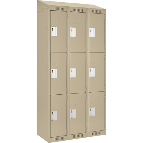 Clean Line Lockers, 3 -tier, Bank of 3, 36" x 18" x 78", Steel, Beige, Rivet (Assembled) M & M Nord Ouest Inc