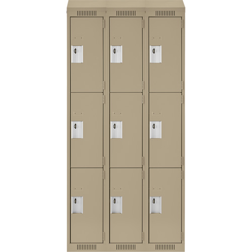 Clean Line Lockers, 3 -tier, Bank of 3, 36" x 18" x 78", Steel, Beige, Rivet (Assembled) M & M Nord Ouest Inc