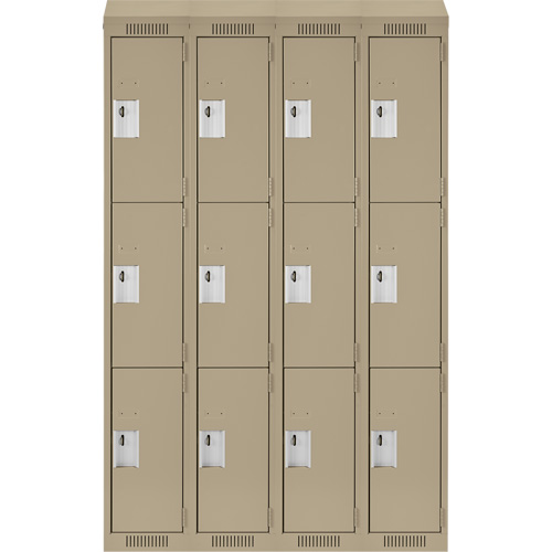 Clean Line Lockers, 3 -tier, Bank of 4, 48" x 18" x 78", Steel, Beige, Rivet (Assembled) M & M Nord Ouest Inc